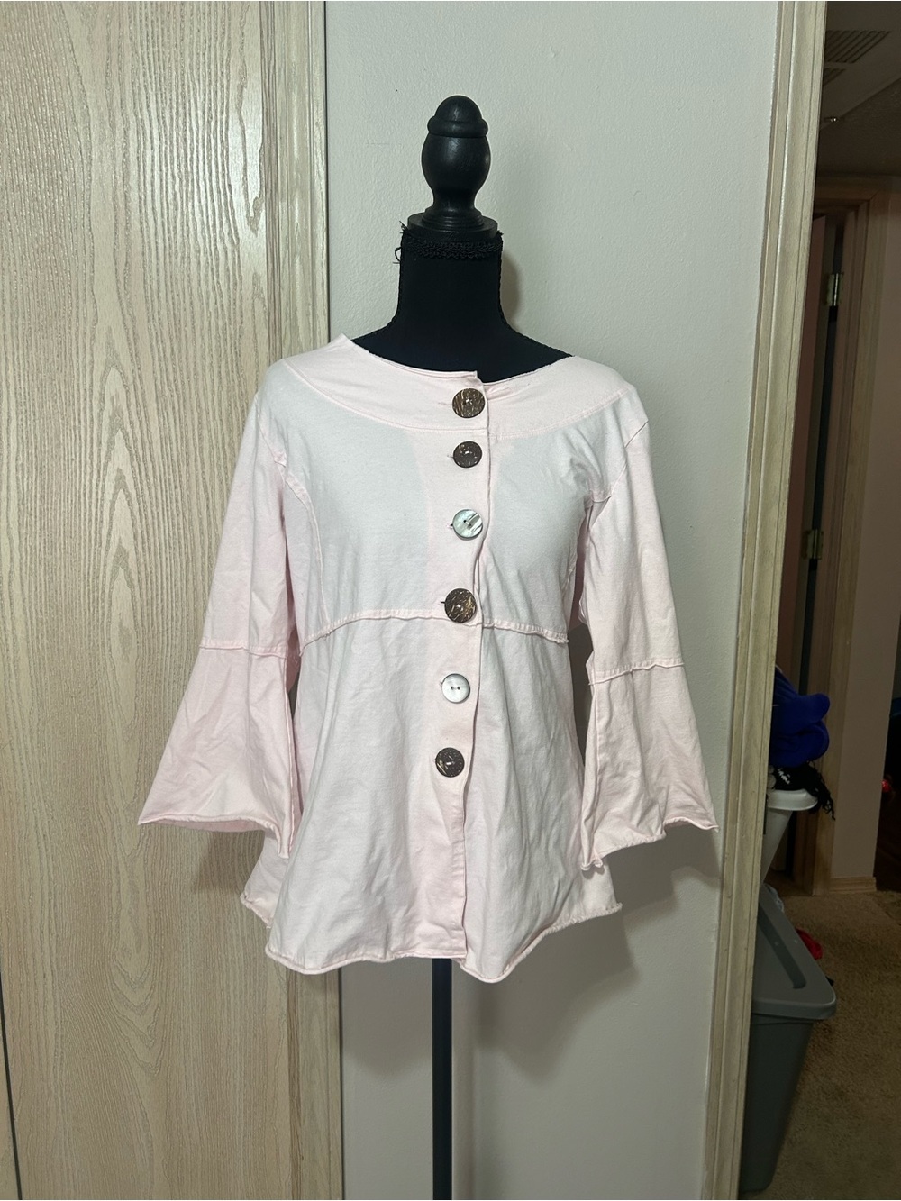 neon buddha Pale Pink Button-Front Bell Sleeve Top